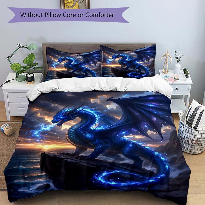 3pcs Mythical Dragon Artwork Bedding Set - 1 Duvet Cover + 2 Pillowcases(Core Not Included), Machine Washable Polyester Yy251216127