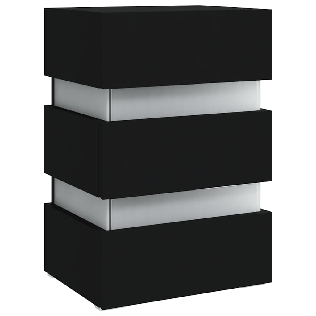 Szafka Nocna Z Led, Czarna 45X35X67 Cm, Materiał Drewnopochodny