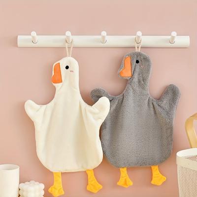 1pc Cartoon Duck Hand Towel Quick-Drying, Absorbent, Hanging Kitchen & Bathroom Towel, Soft Plush