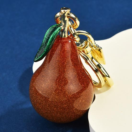 Keychain Pendant Glossy Glitter Resin Pear Shape Enamel Leaves Design Key Chain with Anti-Oxidation Lobster Clasp Lightweight Bag Accessory