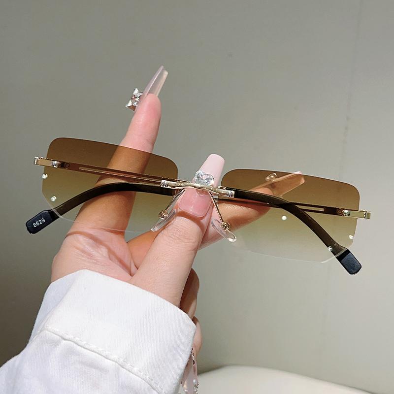 KAMMPT Okulary Przeciwsłoneczne Prostokątne Bez Oprawek Mężczyźni Kobiety Vintage Moda Soczewka Gradientowa Modne Codzienne Okulary Przeciwsłoneczne Nowy Design Marki