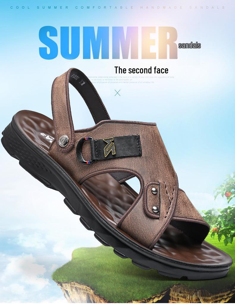 Herre Sandaler i Mykt Lær som Puster - Hul, Sommer Sko med Dobbelt Bruksområde