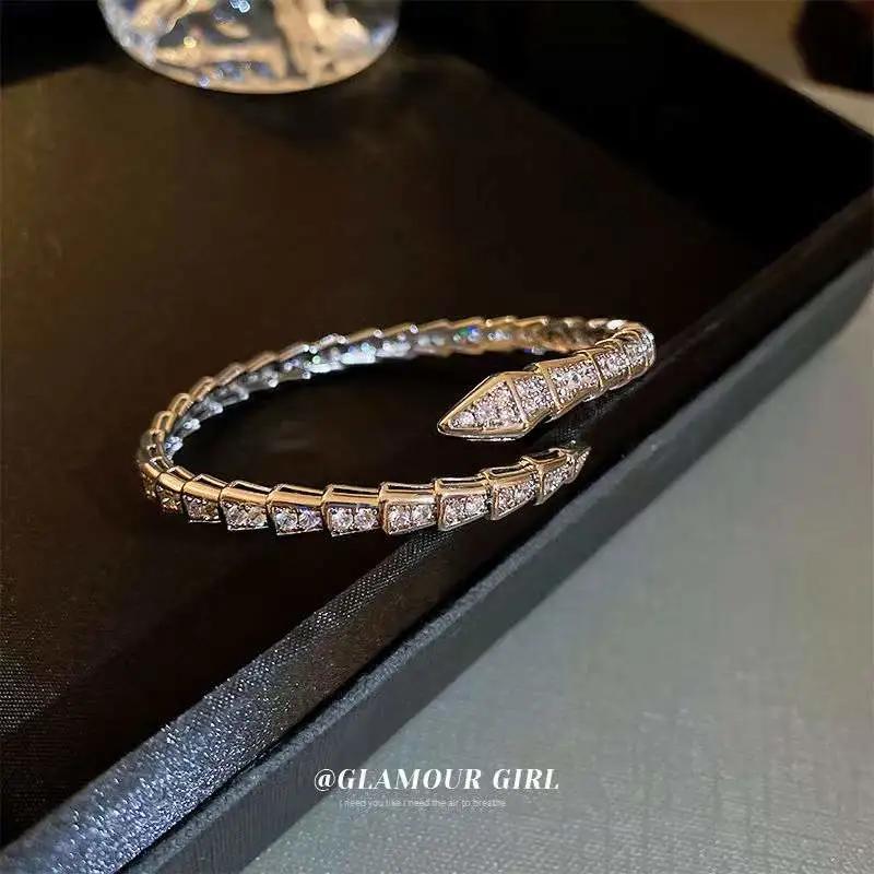 Bracelet Os de Serpent Lavable Zircon Serpent Bracelet Ouvert