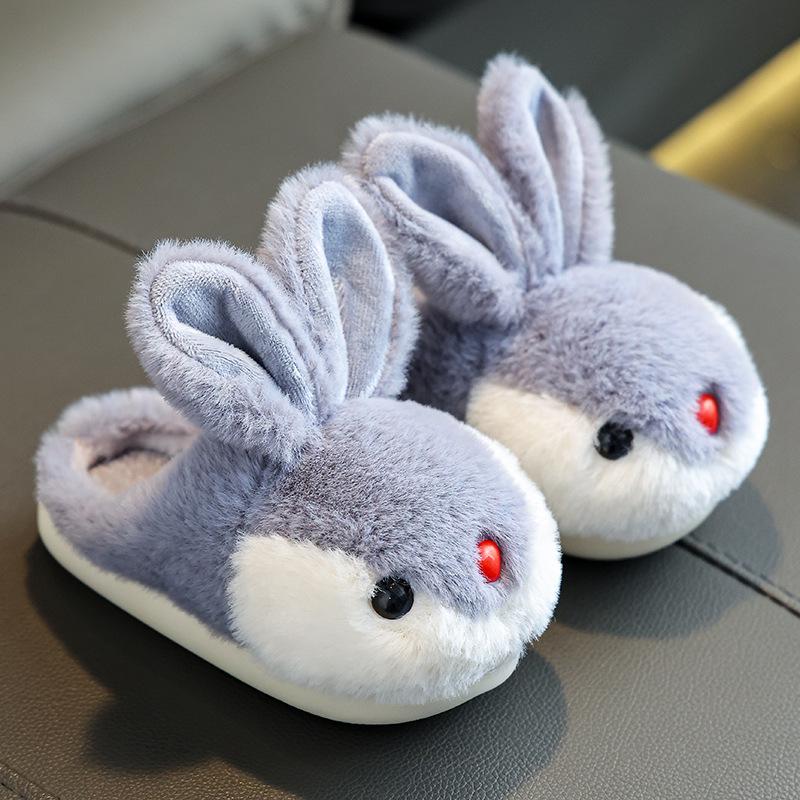 Children's Winter Cotton Slippers - Cute Cartoon Rabbit Design, Non-Slip, Warm for Boys and Girls