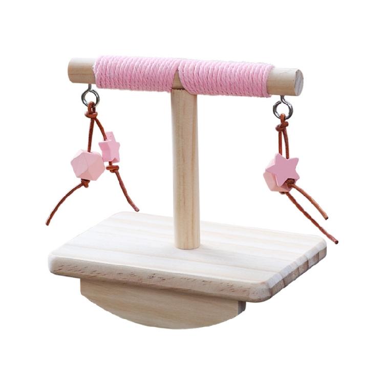 Wooden Bird Perch Stand Rocking Perch Station With Swinging Movement Hanging Block For Parrots Mental Stimulation розовый