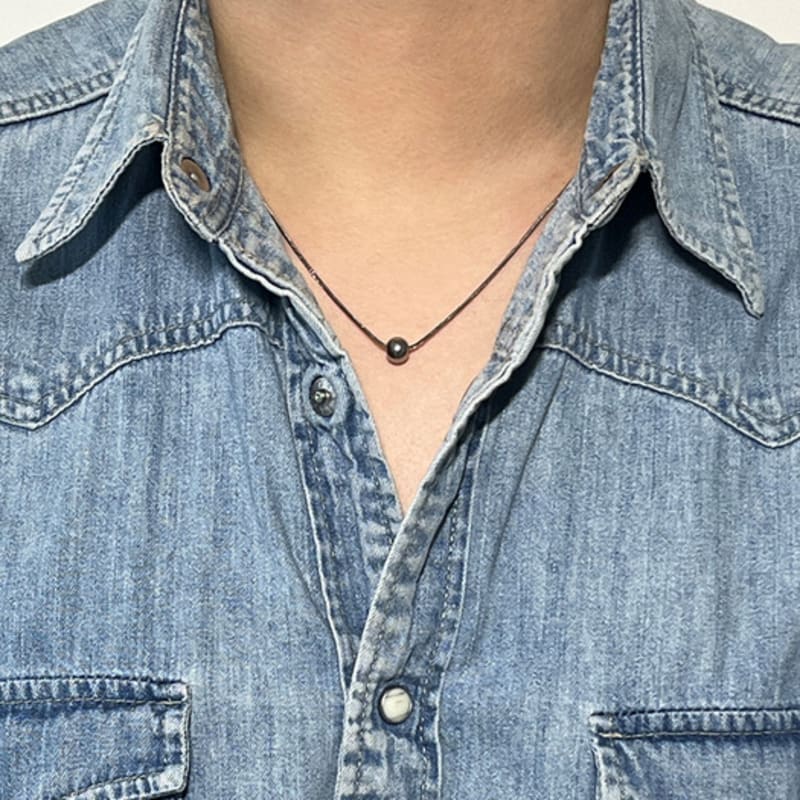 S SY [SET] HANDMADE GLASS BEADS & SILVER BALL LAYEring necklace