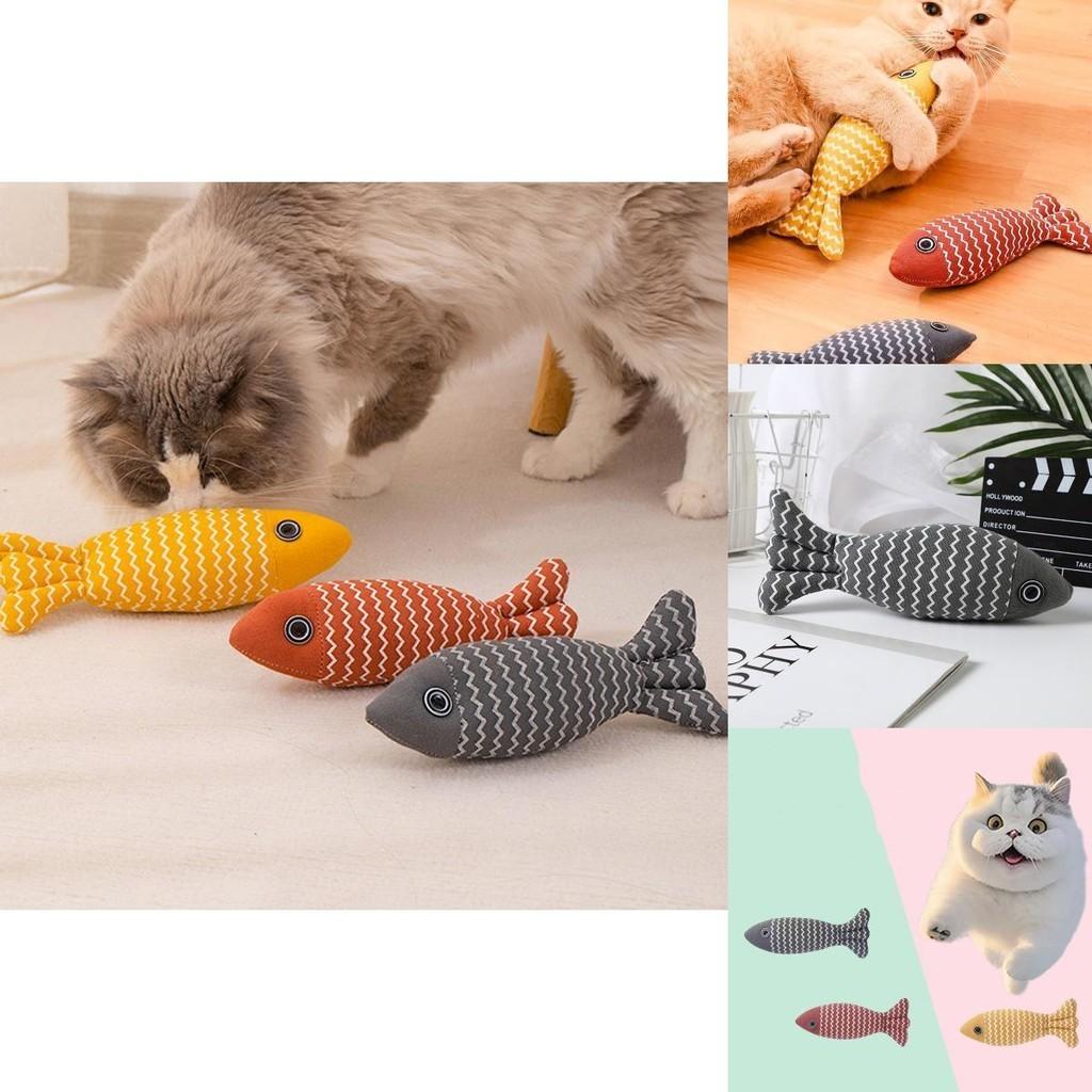 New Cross-border Pet Cat Toy Striped Linen Wave Fish For Self-entertainment