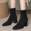 Suede Ankle Women High Heels Short Boots Elegant Chunky Fashion Heeled Shoes Pumps  Winter New Goth Woman Chelsea Botas