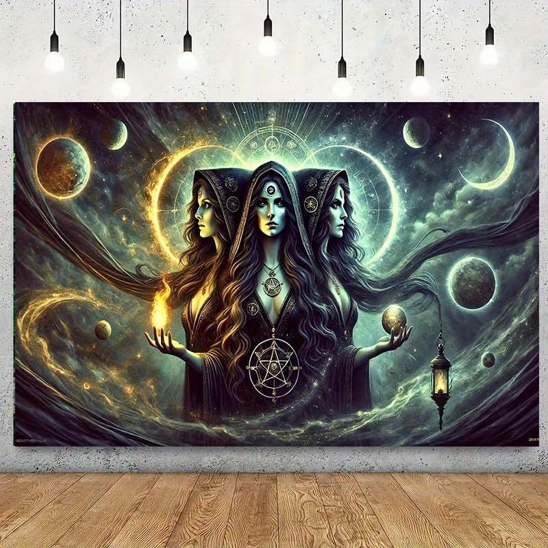 Hecate Reality and Fantasy Goddess Printed Tapestry Gothic Mystery Party Background Cloth Black Fantasy Halloween Decoration