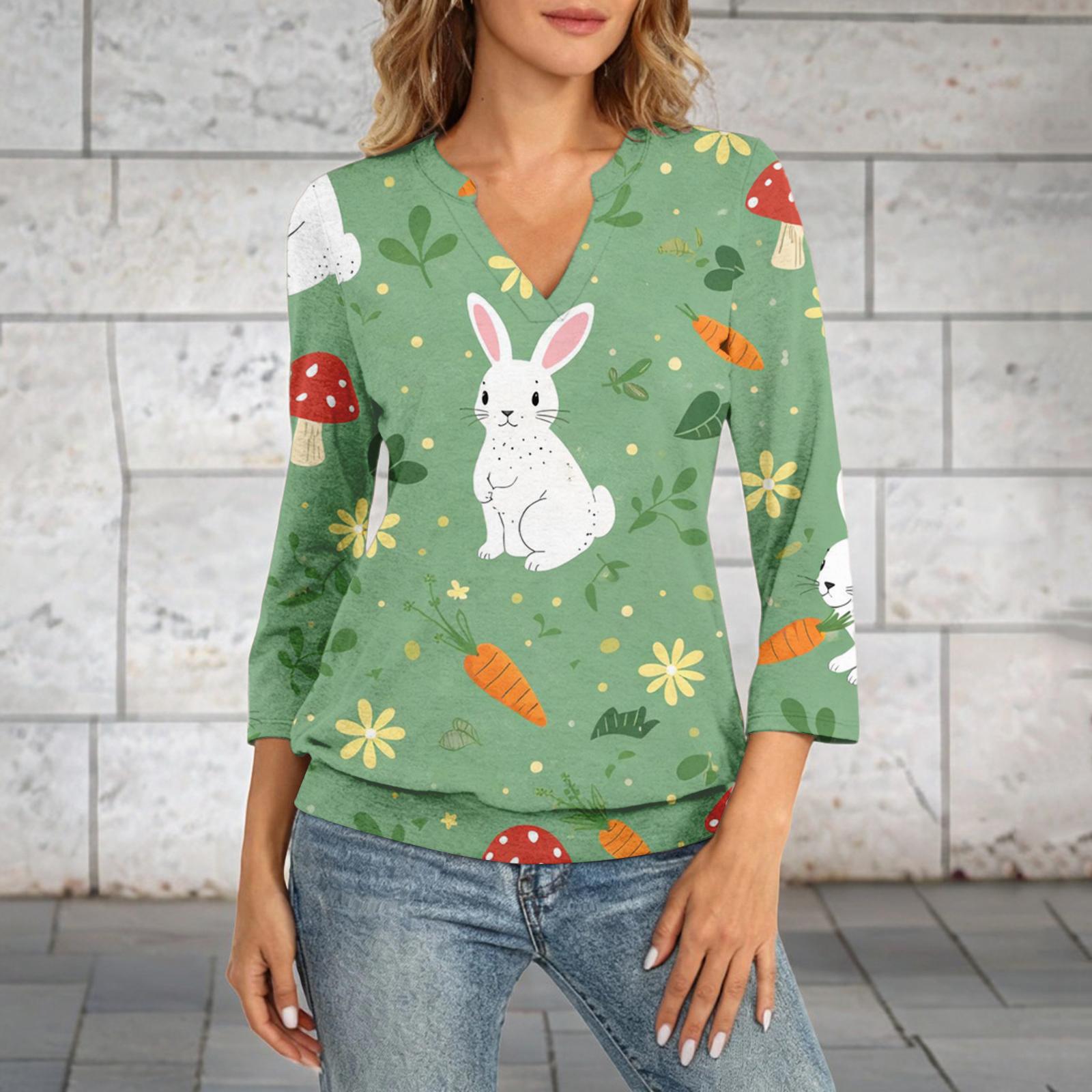 

Женский топ с рукавом 3/4, V-образный вырез, летний повседневный топ с принтом на Пасху L армия зеленый