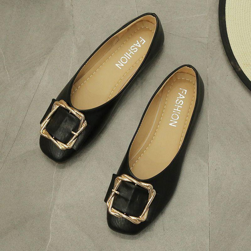 Flat single shoes women's ladyshoes new trendy shoes versatile square head soft sole shallow mouth autumn grandma shoes Doudou shoes