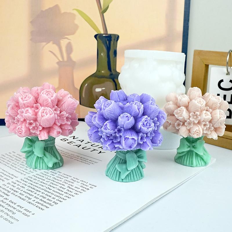 3D Rosenstrauß Kerzen Silikonform Chrysanthemen-Blütenstand Harzform Blume Pfingstrose Gipsform Valentinstagsgeschenk
