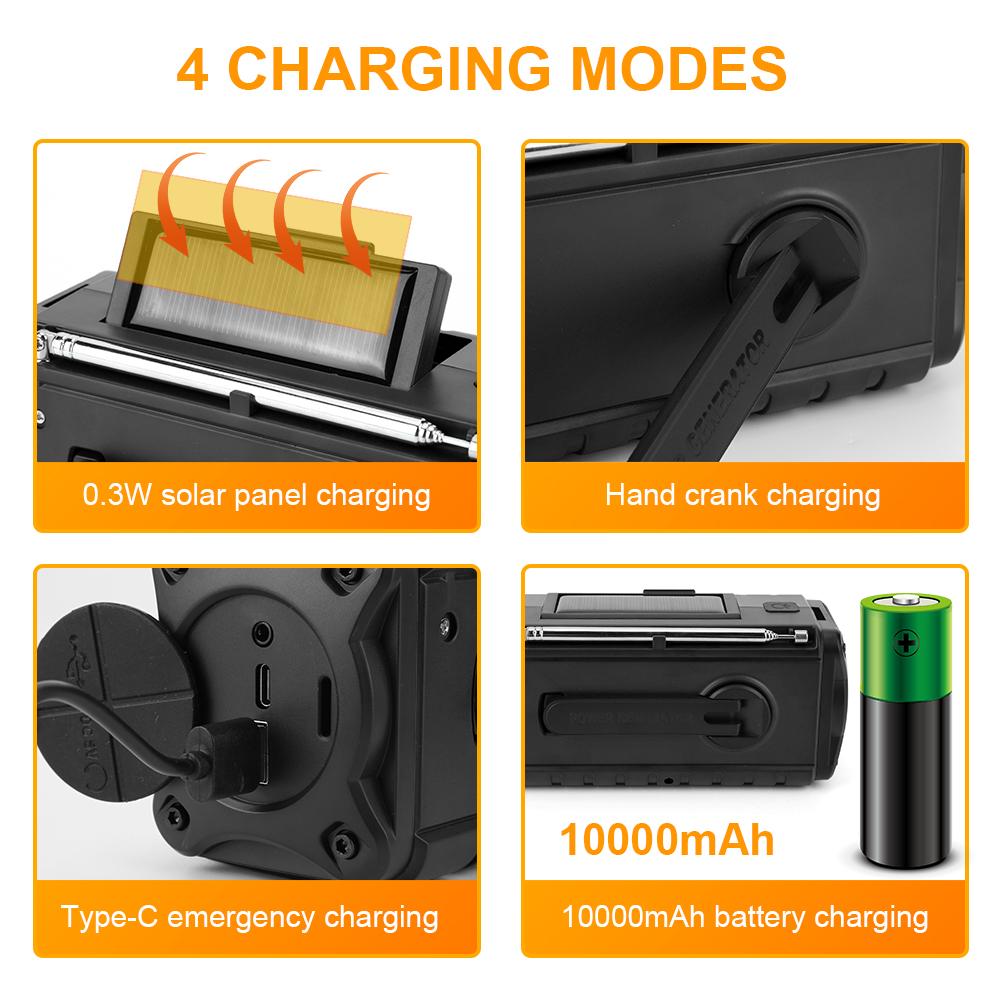 AM FM NOAA Weather Radio 10000mAh USB Charging Hand Crank Solar Radio Multifunctional Emergency Radio with Flashlight Power Bank