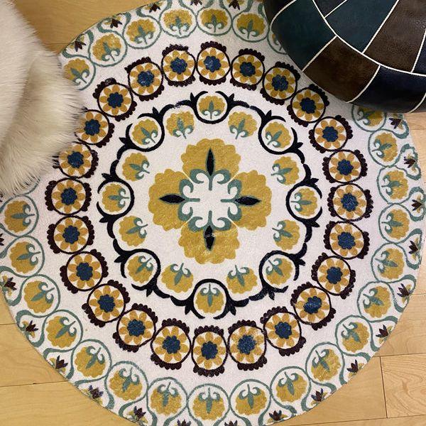 Retro Round Carpet Thickened Bedroom Bedside Carpet Computer Chair Dirt Resistant Cartoon Washable