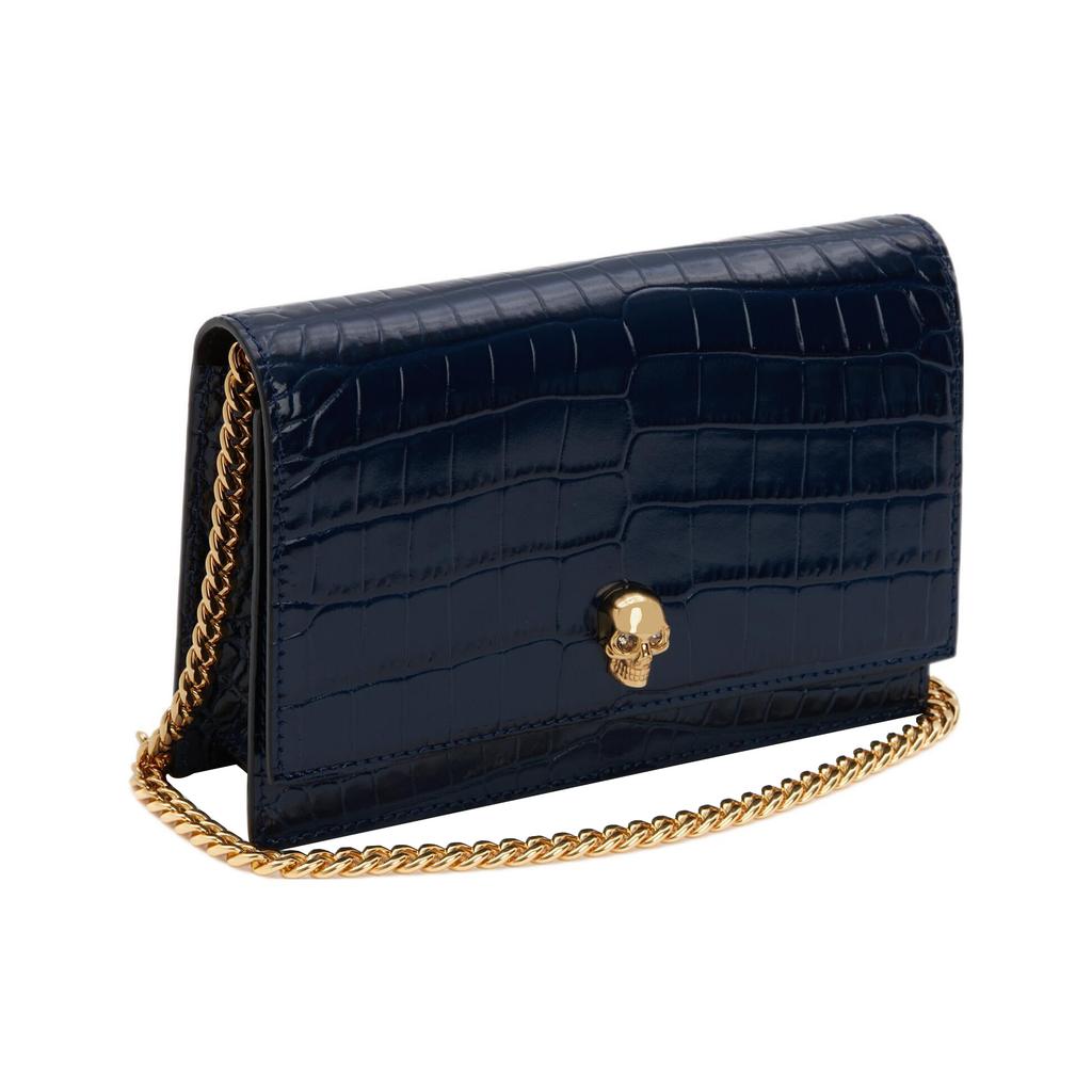 New Alexander McQueen Crocodile Embossed Calfskin Shoulder Bag Small Size Women's Navy 613088-1HB0G-4013