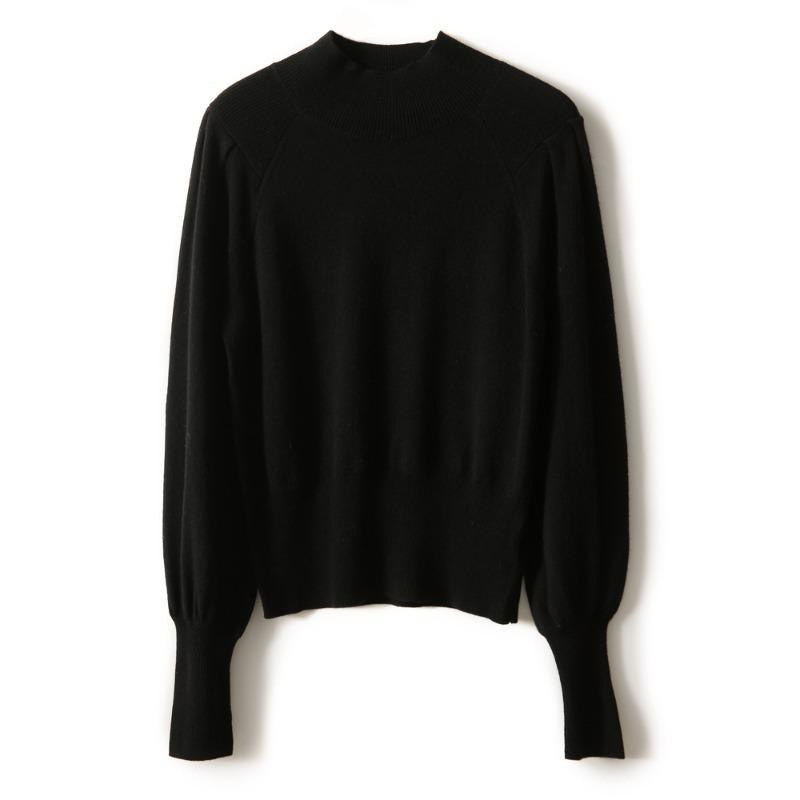 Fashion New Autumn Winter Long Sleeve Knitted Women Sweater Half High Collar Black Knitted Sweaters Pullovers Women Tops JJ43