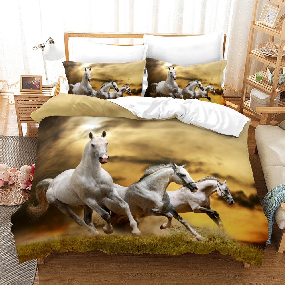 Animal Galloping Horse 3D Digital Printing Three-Piece Set, Home Textile Quilt Cover Pillowcase Two-Piece Set