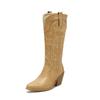 Womens Retro Embroidered Western Cowboy Boots Chunky Heel Color Block Knee High Fashion