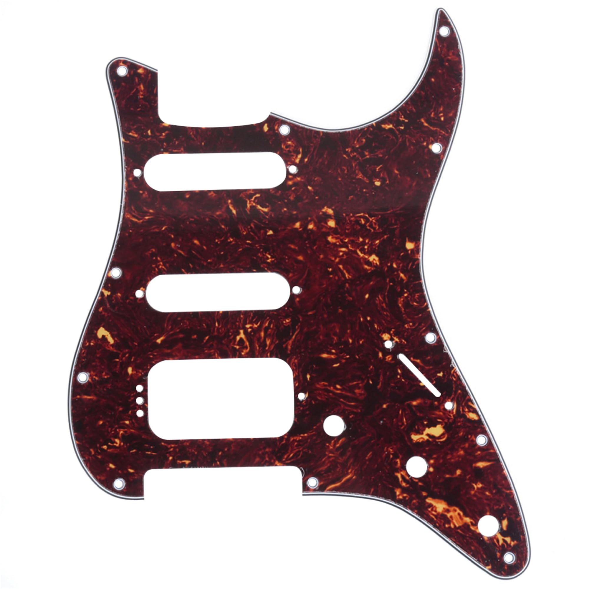 

Musiclily Pro 11-Hole Round Corner HSS USA/Mexico Stratocaster Guitar Pickguard with Humbucker Mounting, 4-Screw, 4-Ply Tortoiseshell Pattern
