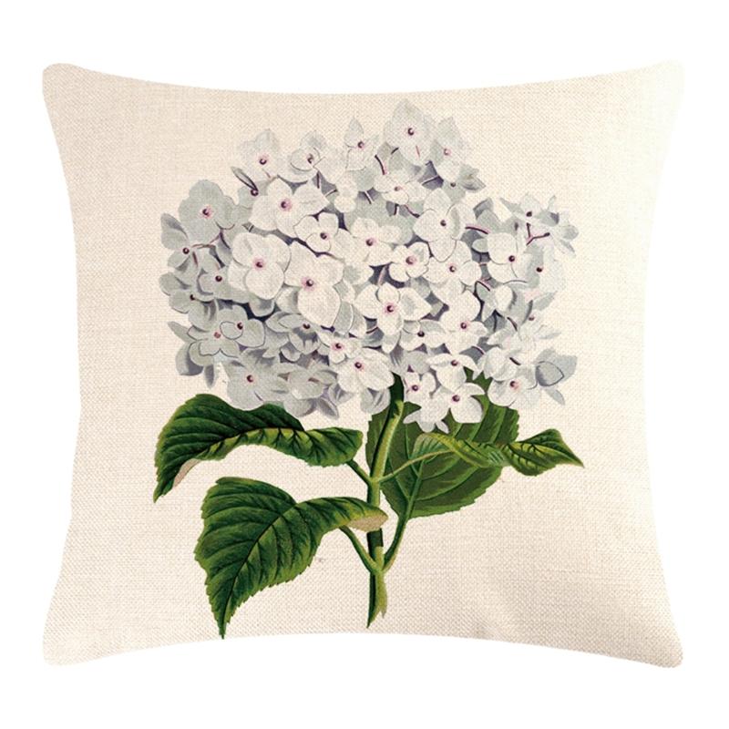 Stylishs Flower Cushions Cover Hydrangea Throw Pillow Cover Linen Material
