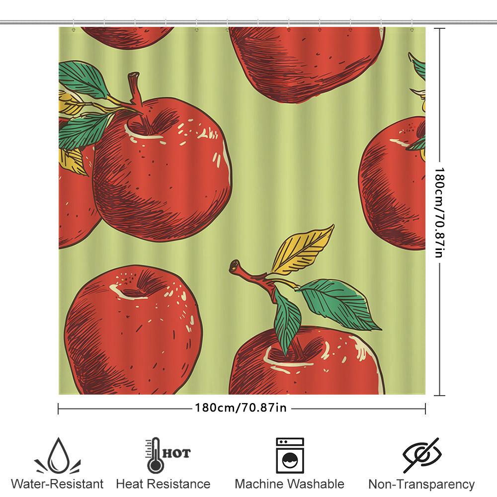 Vibrant Red Apple Print Shower Curtain For Bathroom Decoration Modern Design Home Decor With Green Leaves On Pastel Background S