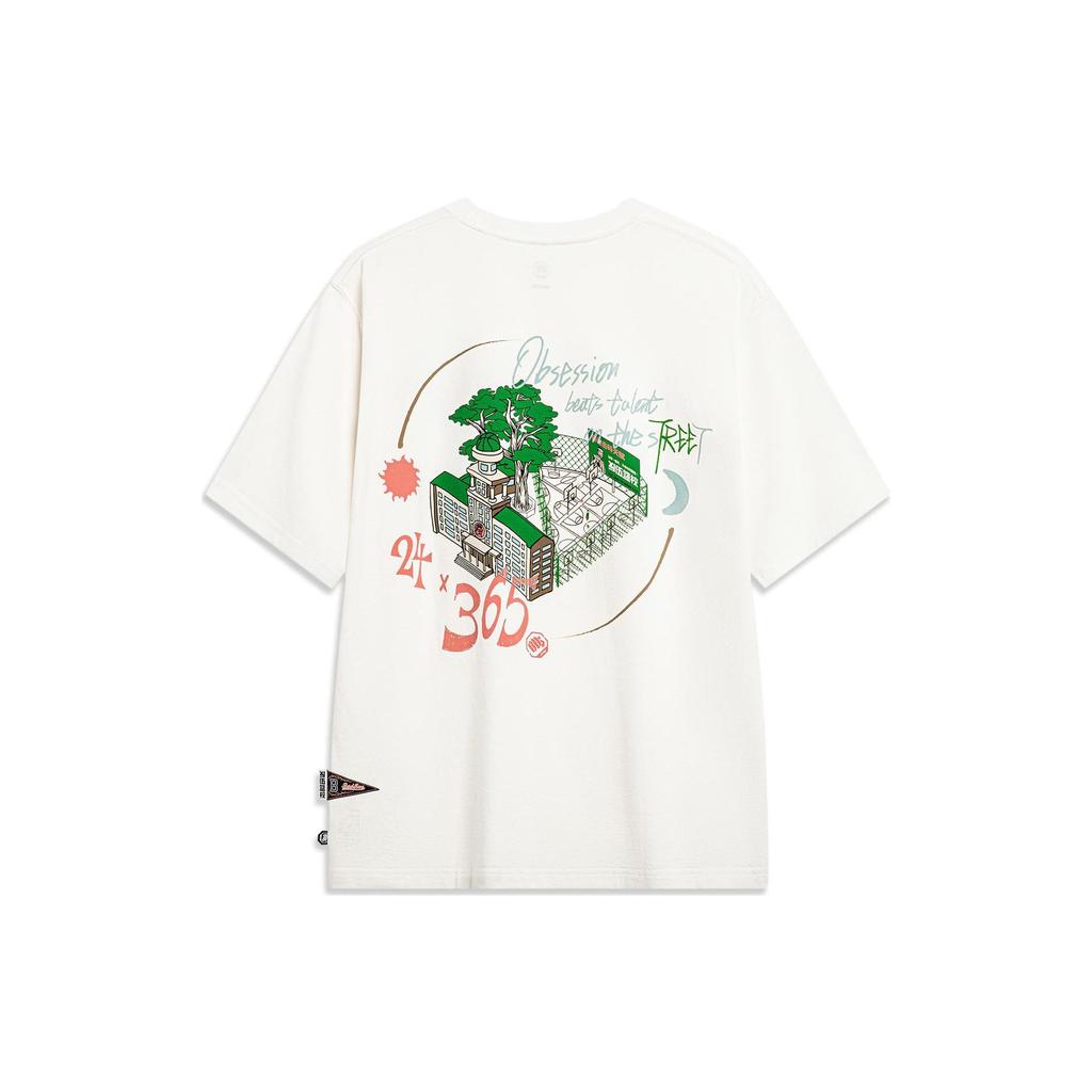 Li-Ning Badfive Series Loose Round Neck Short Sleeve T-Shirt With Back Print Unisex Tops Off-White AHST511-1