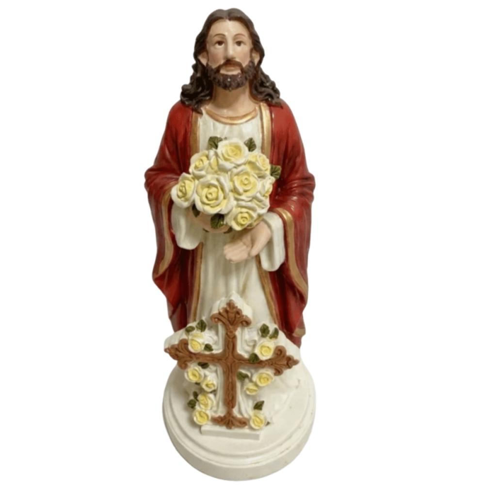 Glowing Roses Virgin Mary Statue Lighted LED Jesus Christ Figurine Outdoor Garden Man no light