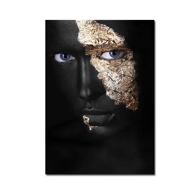 African Women Canvas Painting Black Gold Woman Poster and Prints Scandinavian Wall Art Picture for Home Decor Living Room Mural