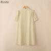 ZANZEA Women Casual Round Neck Solid Color Loose Short Sleeve Dress