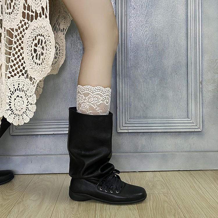 Leder Vintage Western Stapelstiefel Damen Europäische Station 2025 Ballerina-Riemen Plissierte Mittelstiefel Sleepy Boots