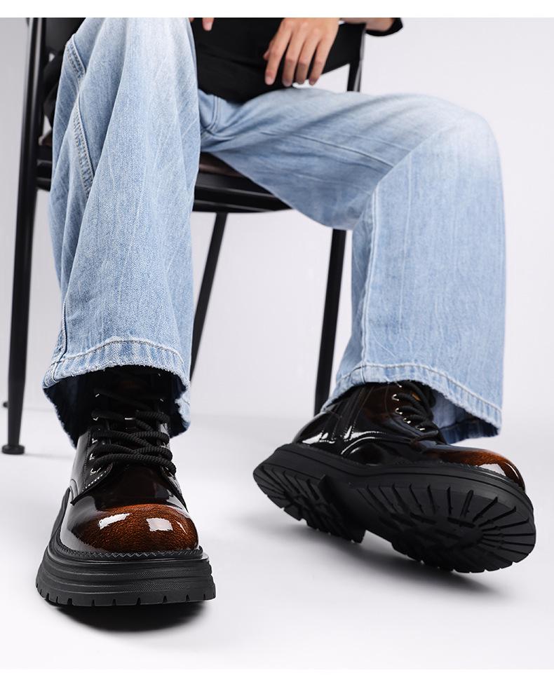 2025 Winter Men's High Top Martin Boots, Plus Velvet, Thick Sole, Retro Leather, Warm and Shiny Workwear Shoes