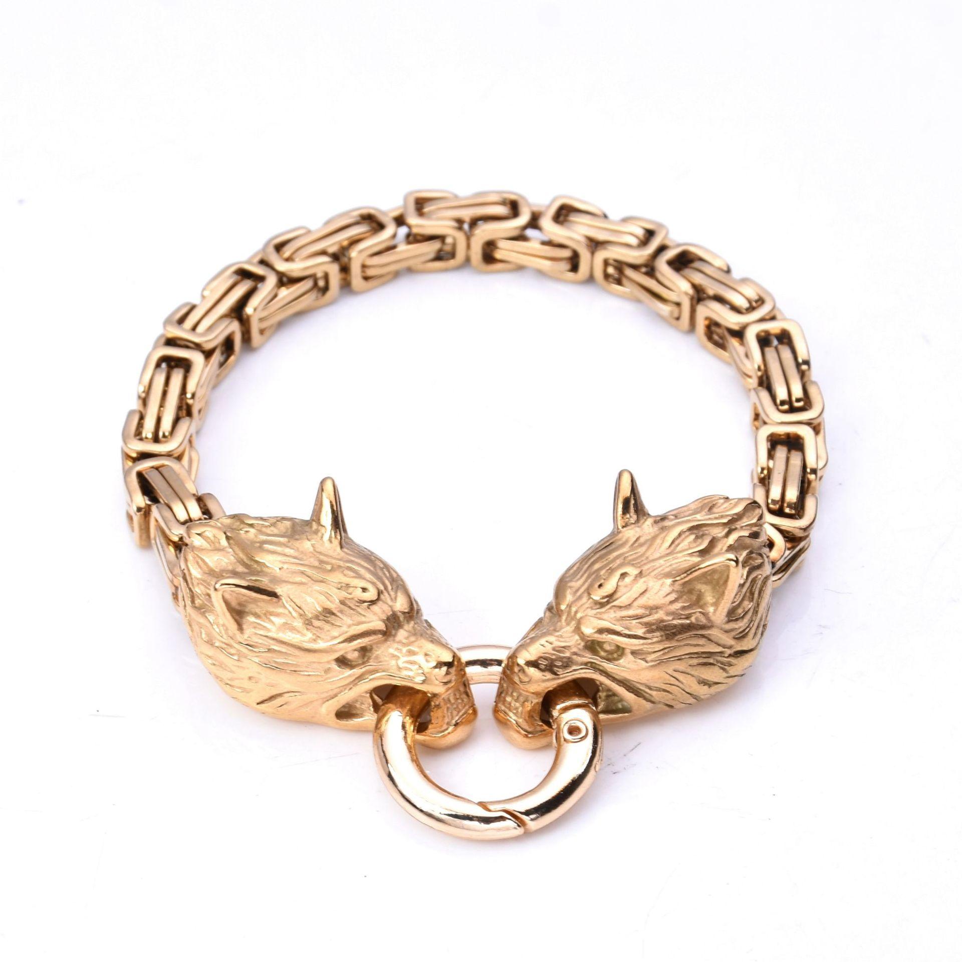 

Мужской браслет Властный браслет из нержавеющей стали с золотой головой волка Императорский браслет-цепочка 23CM