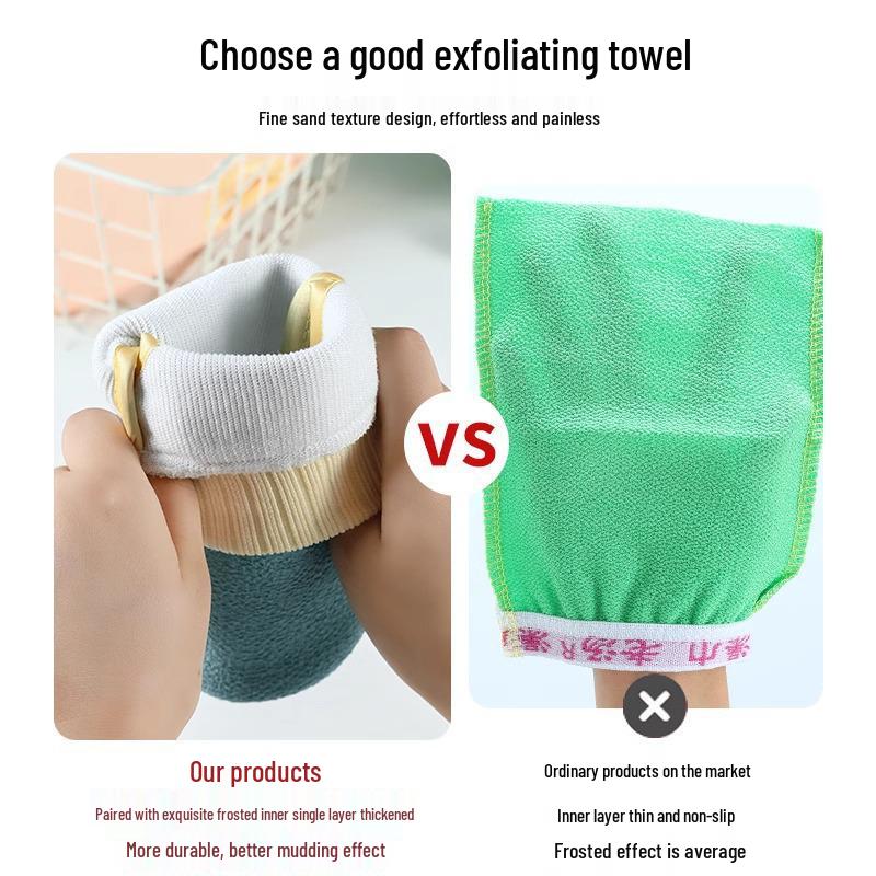 Neuankömmling Peelinghandtuch 3-teiliges Set: Badetuch, Rückenbürste und Handschuhe für Tiefenreinigung