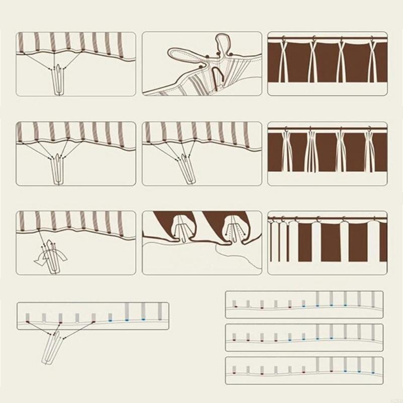 62KD 6 Meter Curtain Heading Pleated Tape with 15Pcs 4 Prongs Curtain Hooks Clips