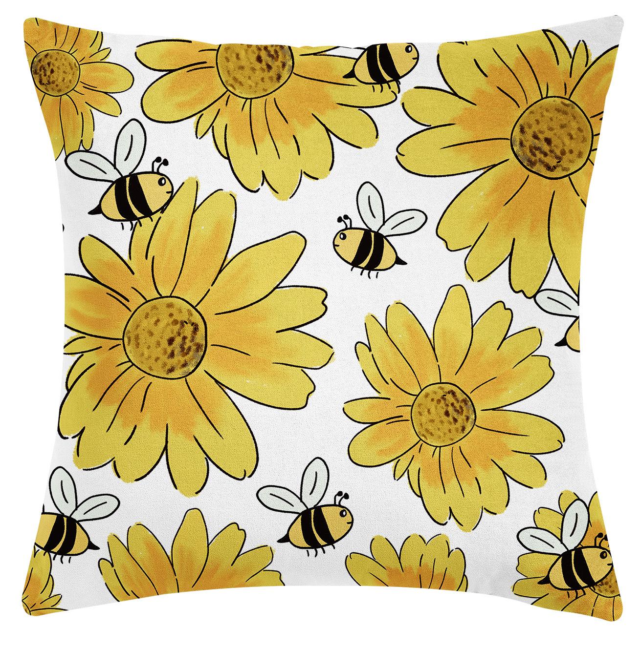 

New Pillowcase Bee Day Plant Flower Sofa Cushion Living Room Bedroom Decoration Pillowcase 45X45CM