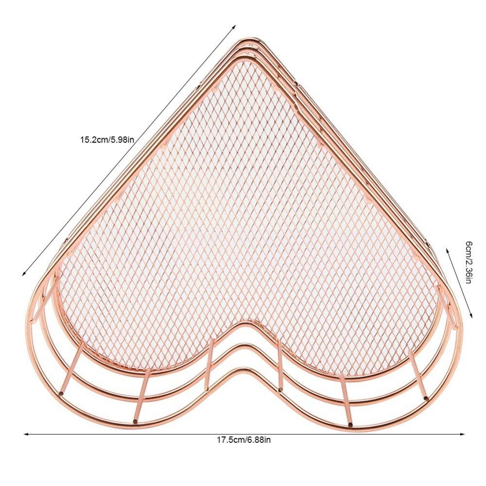 Rose Golden Heart Shape Storage Basket Heart Shaped Metal File Storage Basket  Household Use