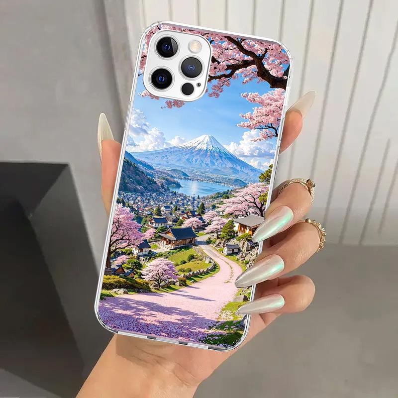 Japanese Cherry Mount Fuji Phone Case for Iphone 17 Air 16 15 Plus 14 13 Mini 12 11 Pro Max 16E 7 8 SE 2020 Soft Funda Print She