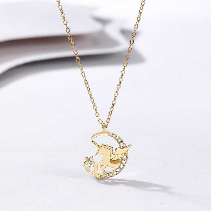 

Ожерелье «Единорог» со звездой и луной, женская мода, легкий, роскошный, темперамент, универсальный, в холодном стиле, ювелирные изделия