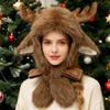 Winter Hat with Ear Flap Scarf Cartoon Deer Design Thickened Plush Ear Protection Hat Skiing Camping Travel Headwear