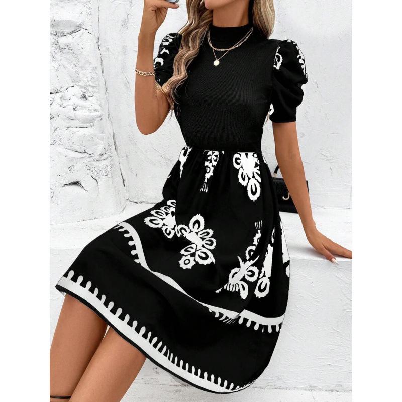 

Round Neck Puff Sleeve Print Dress G 28420 Medium