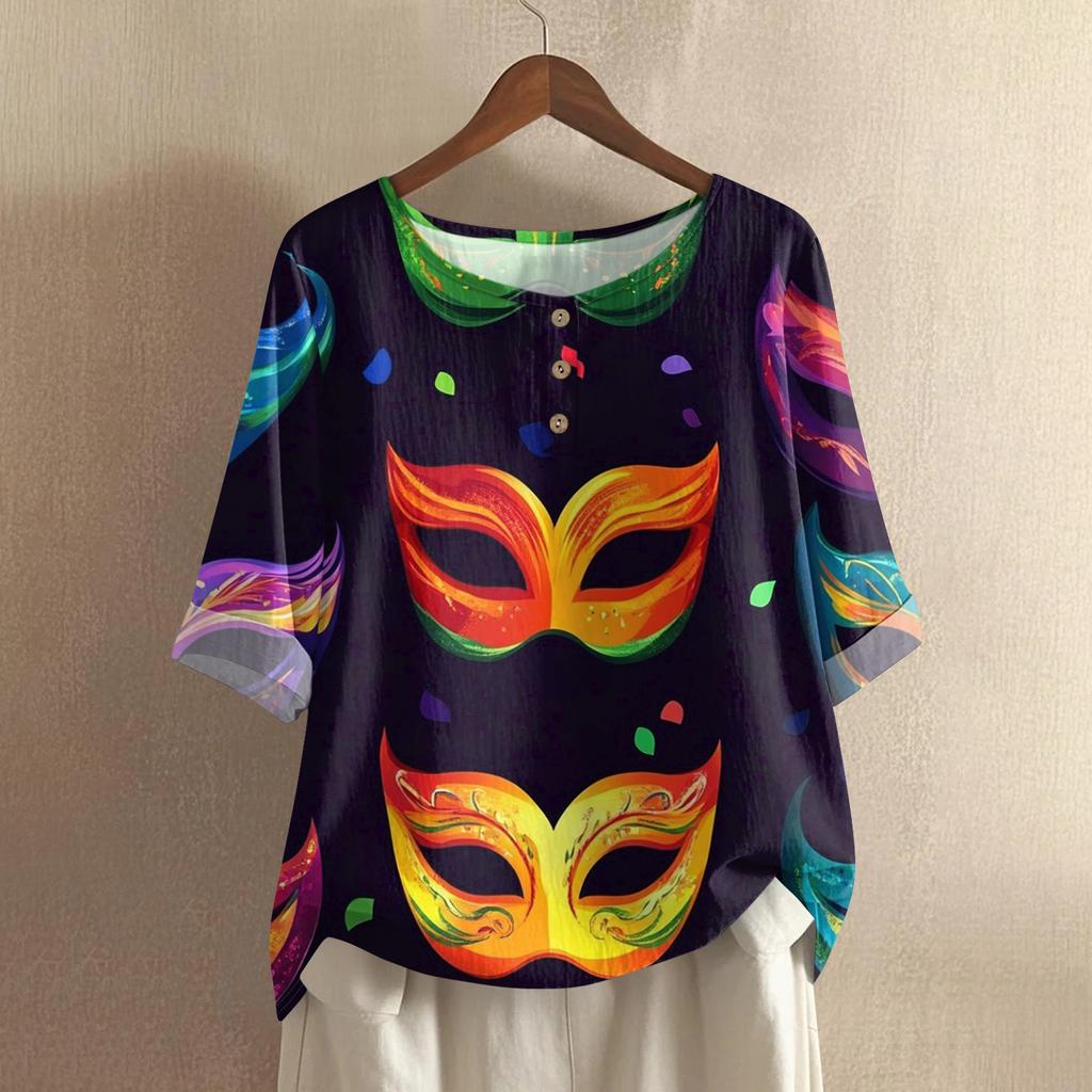 Damska Modna I Codzienna Koszula Z Krótkim Rękawem Z Okrągłym Dekoltem Bawełniana I Lniana Bluzka Top