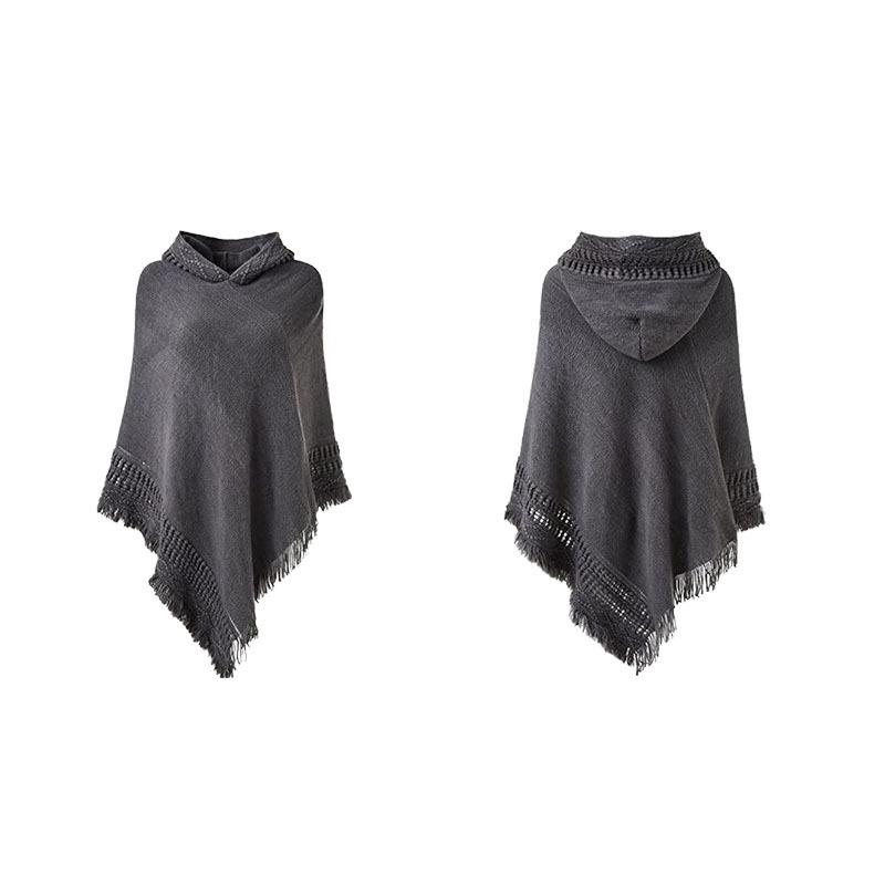 European & American Knitted Hooded Cape: Autumn/Winter Solid Color Pullover Sweater Shawl