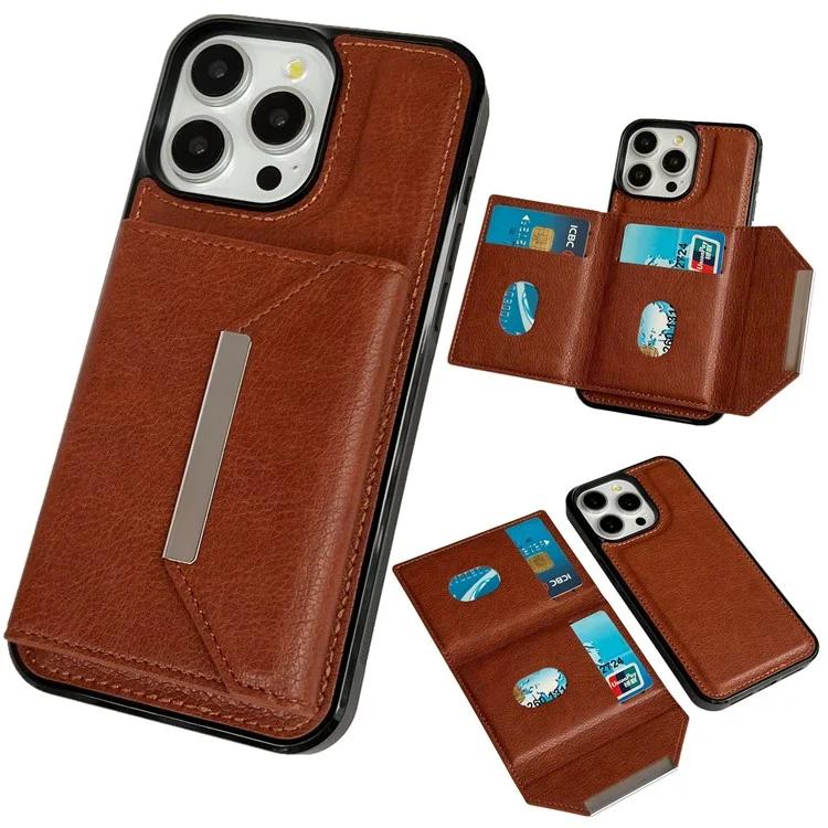 

For iPhone 13 Pro Max Kickstand Case Leather+TPU Phone Cover Detachable Card Bag
