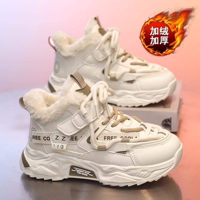 Girls Shoes Winter 2025 New Children's Non-slip Soft-soled Dad Shoes Trendy Older Children's Sports Shoes Velvet Cotton Shoes