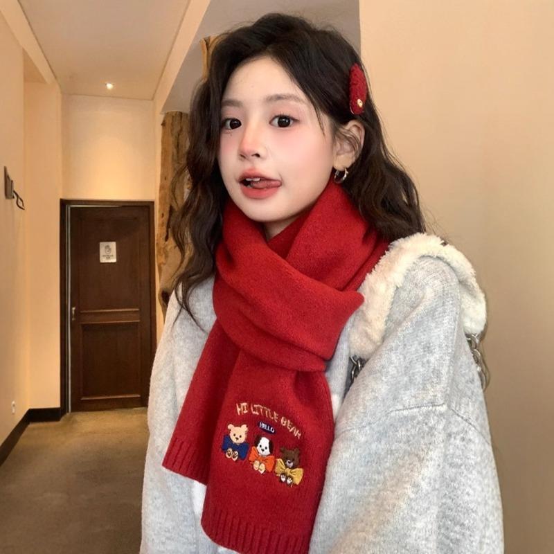 Red Scarf Women's Winter New Autumn and Winter Atmosphere High-end Christmas New Scarf Warm and Thicker