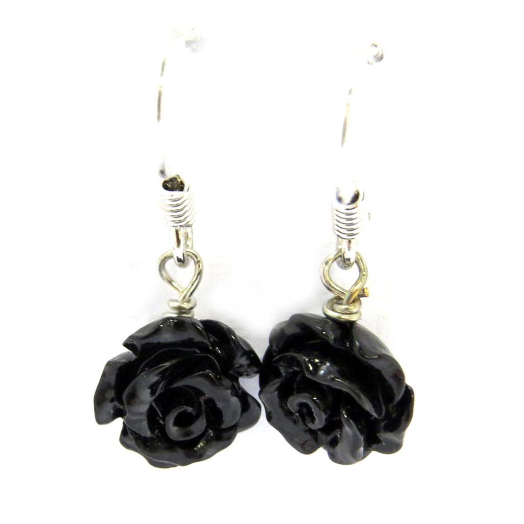 Les Trésors De Lily [N2981] - Black 'Rosa Romantica' Silver Earrings