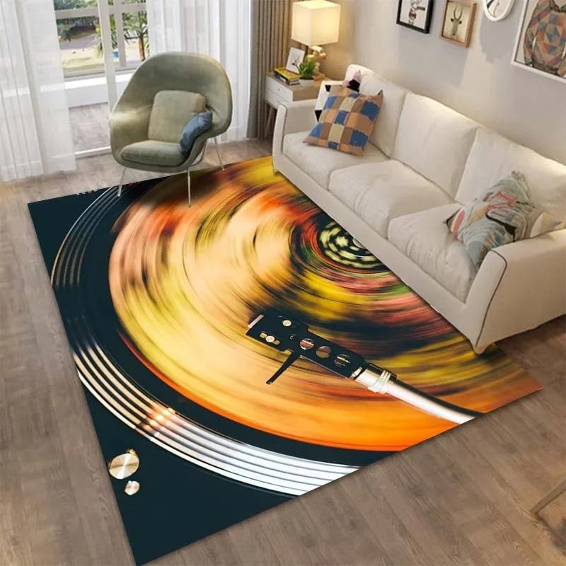 Multi-Size Retro Music Phonograph Recording Rug Living Room Bedroom Sofa Decorative Carpet, Kid's Room Non-Slip Mat Fast Arrive