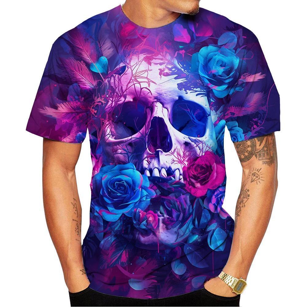 New Fashion Men's and Women's Crew Neck 3D HD Printed Skull Pattern T-shirt Street Style Unisex Fashion Top Large size 100-6XL