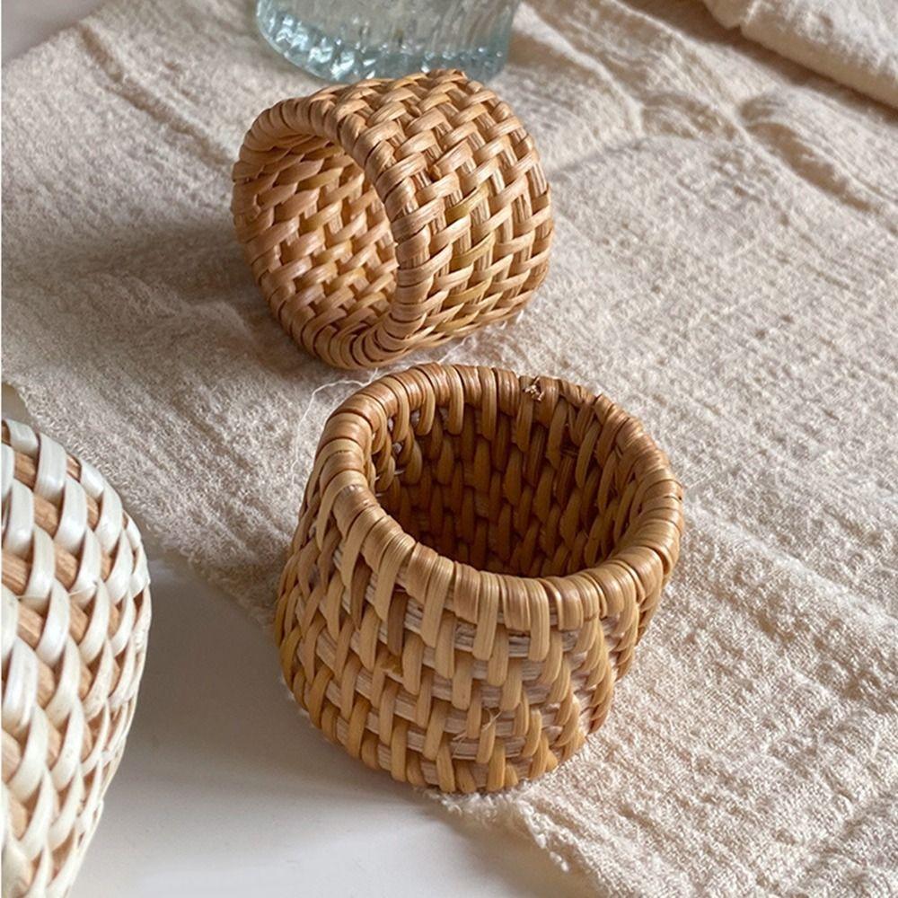 Natural Material Handwoven Rattan Napkin Rings Handmade Rattan Napkin Buckle  Wedding Party Use