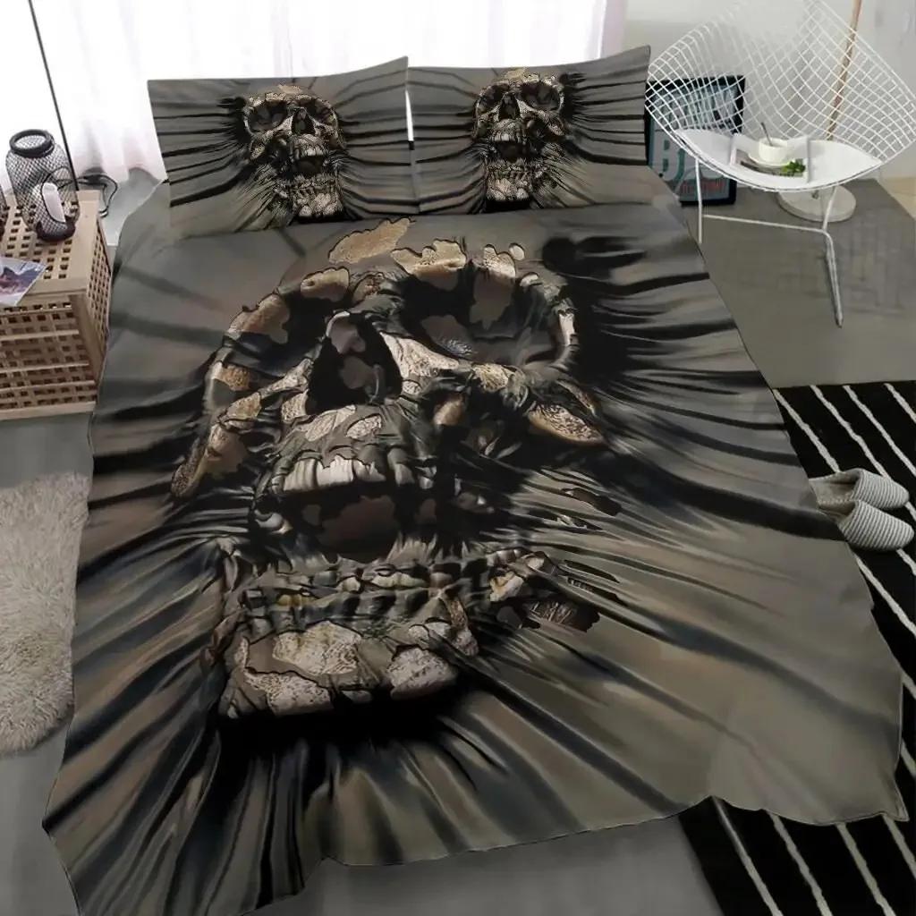 Skull Chevalier Duvet Cover Set King Size Horror Skeleton Bedding Set Day Of The Death Comforter Cover For Boys Men Gifts